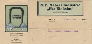 716170 Briefhoofd van een brief van de N.V. Metaal Industrie Het Klokslot , [HOPMI, Jan Meijenstraat 50-52 en ...